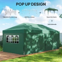Outsunny 3 x 6m Pop-Up Gazebo, with Curtain Walls and Windows - Dark Green(m-4)