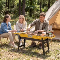 Outsunny Portable BBQ Grill, Foldable Charcoal Grill for Camping and Picnics with 2 Side Shelves and Handle, Yellow(m-8)