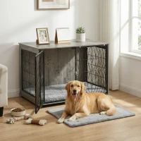 PawHut 46.46'' Dog Crate Furniture End Table w/ Plush Washable Cushion, Lockable Door, for Extra Large Dogs(m-11)