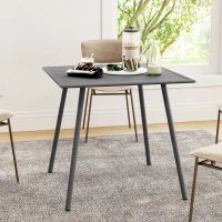 Outsunny Square Garden Table with Slat Top, Steel Frame, Outdoor Table for 4 Person, 80 x 80 x 74 cm, Grey(m-7)