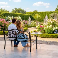 Outsunny Metal Garden Bench with Floral Backrest and Armrests - Black(m-7)