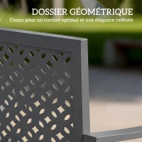 Outsunny Banc d'extérieur en métal, 2 places, avec dossier géométrique antirouille et accoudoirs, gris foncé(m-6)