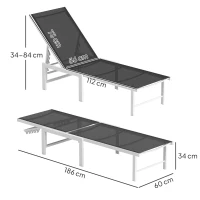Outsunny Tumbona con respaldo ajustable en 5 niveles, en acero y textilene, 60x166x84 cm, Blanco y Gris(m-3)