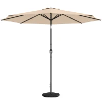 Outsunny 2.7 m Garden Parasol Umbrella with Cross Base and Sandbag, Retractable Ribs, Outdoor Table Market Umbrella, Khaki(m-11)