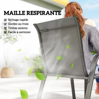 Outsunny Table de jardin extérieure avec 6 chaises empilables, plateau à lattes 150 cm structure en acier anti-rouille gris clair(m-5)