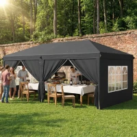 Outsunny 3 x 6 m Pop Up Gazebo with Sides and Windows, Height Adjustable Wedding Camping Party Tent Canopy Marquee with Storage Bag for Garden, Event, Black(m-13)