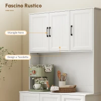 HOMCOM Armadio cucina, con piano di lavoro, foro per cavi, ripiani regolabili, in MDF, 180,5 cm, Bianco(m-6)