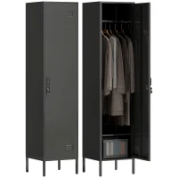 HOMCOM Metalen locker met afsluitbare deur en kledingstang, losse stalen locker voor thuis of kantoor, zwart(m-1)