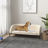 PawHut Canapé pour chien lit surélevé coussin déhoussable pieds en acier velours 101,5 x 62 x 34,5 cm blanc crème noir(m-10)