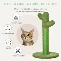 PawHut Griffoir pour chat d'intérieur en forme de cactus, arbre à chat en sisal résistant avec base, 40 x 40 x 65 cm, vert(m-4)