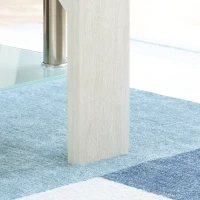 HOMCOM Mesa de Café Moderna de 2 Niveles en Cristal y Madera, 90x50x42cm, Blanco(m-5)