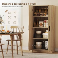 HOMCOM Credenza Cucina Moderna con 2 Ripiani Regolabili e Ante a Chiusura Ammortizzata, 75x40x165 cm, Legno(m-4)