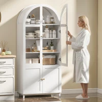 HOMCOM Armario de cocina, vajillero vitrina con 4 puertas, 2 de acrílico y estantes regulables, 78x40x180 cm, blanco(m-5)