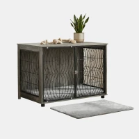 PawHut 46.46'' Dog Crate Furniture End Table w/ Plush Washable Cushion, Lockable Door, for Extra Large Dogs(m-14)