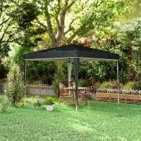 Outsunny Gazebo 3x3 m para 6-9 Personas de Altura Regulable con Orificios de Drenaje, en Metal y Tejido Oxford Negro(m-5)