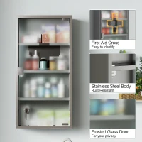 HOMCOM Medicijnkastje medicijnkastje EHBO met slot RVS 30 x 12 x 60 cm(m-6)