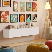 HOMCOM Mueble para TV hasta 208.3 cm Suspendido con 3 Compartimentos Abatibles y Puertas con Cierre Amortiguado, Blanco(m-5)