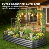 Outsunny Hochbeet mit Rankgitter, Metall Pflanzkasten mit Schutzkante Handschuhe 220 x 110 x 150 cm, Dunkelgrau(m-4)