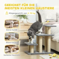 PawHut Hundetreppe 3 Stufen 54 cm Hoch Haustiertreppe für Kleine Hunde Katzentreppe mit Sisal Kratzbäumen, Spielball(m-7)