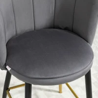 HOMCOM Set de 2 taburetes de bar aterciopelados con reposapiés y base de acero, 59x52x90cm, Gris(m-5)