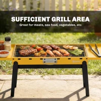 Outsunny Portable BBQ Grill, Foldable Charcoal Grill for Camping and Picnics with 2 Side Shelves and Handle, Yellow(m-6)