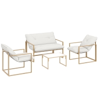 Outsunny 4‑teiliges Gartenmöbel-Set, Gartenlounge mit Tisch aus gehärtetem Glas, Sofa, 2 Sessel, Weiß