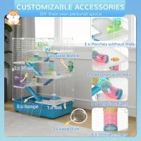 PawHut 6 Tier Hamster Cage, Small Animal Cage with Tubes, Exercise Wheel, Ramps, Hut, Food Dish, Water Bottle, Light Blue(m-6)