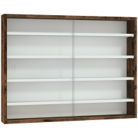 HOMCOM Bacheca Portaoggetti a 4 Ripiani Regolabili, Vetrina a Muro in Vetro e Legno, 80x9.5x60 cm, Marrone