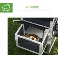 PawHut Poulailler en bois poulailler pour poules extérieur avec pondoir bac amovible en bois massif 297,5 x 68 x 118 cm blanc(m-6)