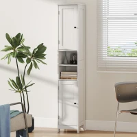 HOMCOM Hoher schlanker Badezimmerschrank mit Türen, offene Regale, 30 x 30 x 170 cm, Weiß(m-7)