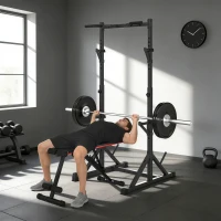 SPORTNOW Squat Rack y Rack para Barra Altura Ajustable Multifunción, Negro(m-5)