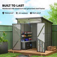 Outsunny 6 x 6ft Outdoor Storage Shed, Plastic Garden Shed with Windows and Air Vents, Outdoor Resin Tool Shed with Latch Doors for Garden, Deck, Light Grey(m-5)