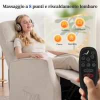 HOMCOM Poltrona Elettrica Alzapersona Poltrona Relax Massaggiante, Beige(m-5)