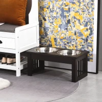 PawHut Gamelles chiens surélevées gamelle double chien chat Porte-gamelles surélevé dim. 44L x 24l x 15H cm 2 gamelles 0,9L acier inox. incluses bois  chocolat(m-10)