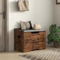 HOMCOM Banqueta contenedora de 103L multifunción color madera con cojín de tejido gris, 75x40x56 cm(m-5)