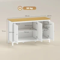 HOMCOM Aparador de Salón Armario de Almacenamiento con 3 Puertas con Estantes Ajustables Estilo Moderno 120x40x70 cm Blanco(m-3)
