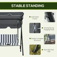 Outsunny Three-Seater Garden Swing Chair, with Adjustable Canopy - Grey Stripe(m-5)