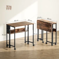 HOMCOM Klappbarer Schreibtisch auf Rollen 80 x 50 cm mit Regal und Aufbewahrungstasche, rustikales Braun(m-3)