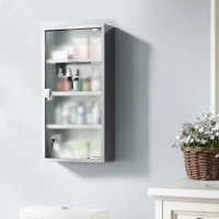 HOMCOM Medicijnkastje medicijnkastje EHBO met slot RVS 30 x 12 x 60 cm(m-8)