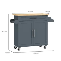 HOMCOM Carrito de cocina de madera con cajón, portaespecias y armario, 109x40x89 cm, Gris y color madera(m-3)