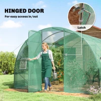 Outsunny 3 x 4 m Walk-in Polytunnel Greenhouse with Hinged Door and 8 Roll Up Mesh Windows, Garden Tunnel Warm House Tent, Green(m-5)