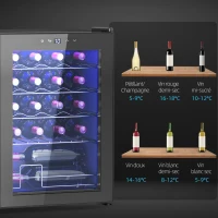 HOMCOM Cava de vino 20 botellas 53L alto rendimiento temperatura ajustable 5-18 °C con luz LED, negro(m-5)
