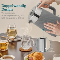 HOMCOM 2200W, 1,7L Wasserkocher mit Schnellkochfunktion, Kalkfilter und 4-Scheiben-Toaster mit 7 Bräunungsstufen, Grau(m-5)