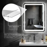 HOMCOM Specchio Bagno LED Touch con Luce Dimmerabile, a 3 Temperature e Antiappannamento, 60x80 cm(m-8)