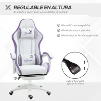 Vinsetto Silla Gaming Silla Gamer de Cuero PU Altura Ajustable Reclinable 135° Reposacabezas y Reposapiés 65x65x121-129 cm Blanco(m-4)