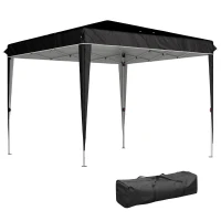 Outsunny Gazebo 3x3 m para 6-9 Personas de Altura Regulable con Orificios de Drenaje, en Metal y Tejido Oxford Negro(m-6)
