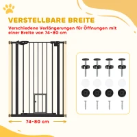 PawHut Honden Veiligheidshek, Dubbele Vergrendeling, Zelfsluitende Deur, 104 cm Hoog, Staal, Zwart(m-4)
