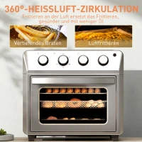 HOMCOM Minibackofen mit Umluft, Heißluftfritteuse, 6 Heizmodi, Timer, Zubehör, 24L, Silber(m-7)