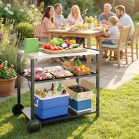 Outsunny Outdoor Grill Cart with Stainless Steel Tabletop for Kitchen Prep, Two-Tier Pizza Oven Stand on Wheels, Black(m-2)