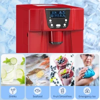 HOMCOM 3L Ice Maker Machine and Water Dispenser, 12kg in 24H, 2 Sizes 9 Ice Cubes Ready in 6-10 Mins Ice Machine, Red(m-7)